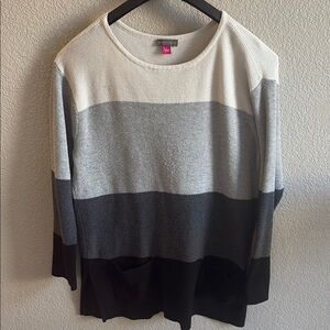 Vince Camuto Black and Gray Crew Neck Sweater with Gradient Stripes